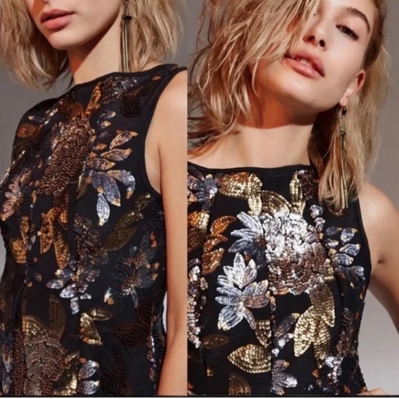 Keepsake The Label Wonderwall Sequined Peplum Top Sleeveless Black Gold Small S - Picture 3 of 11